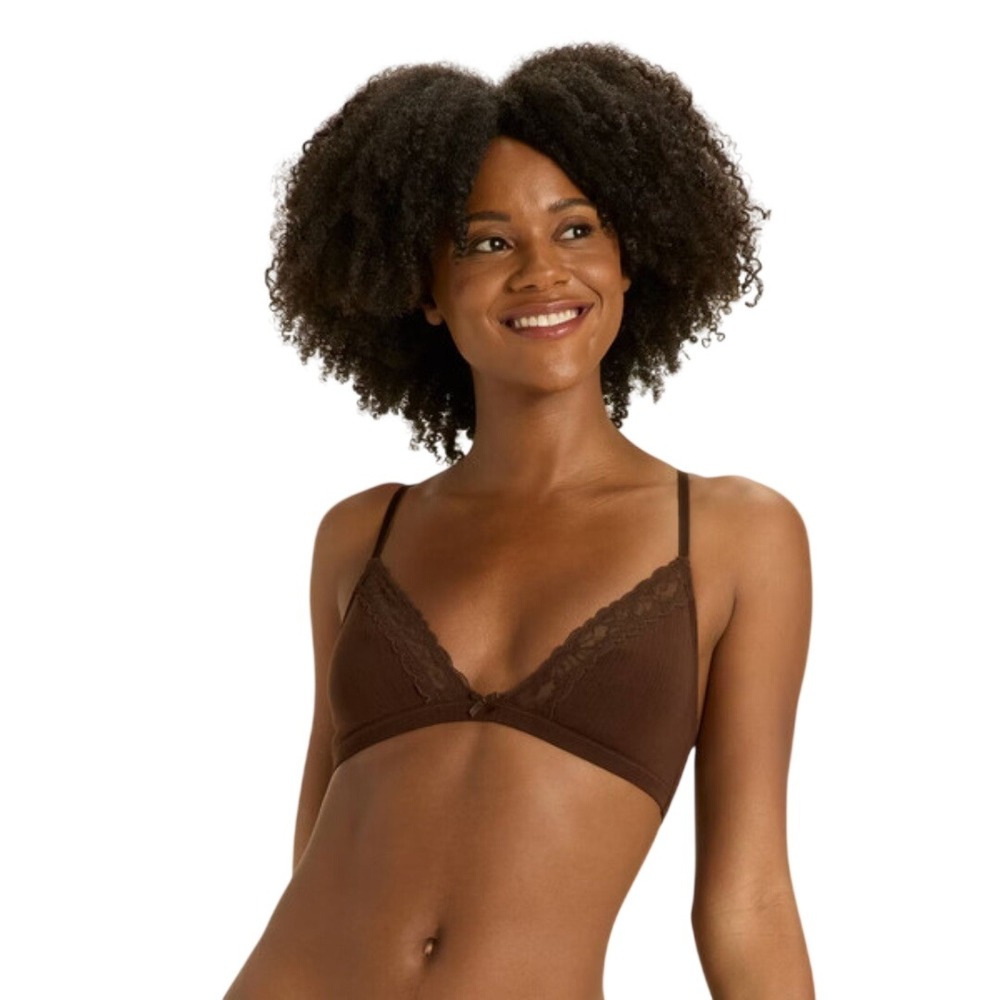 Auden Women's Brown Adjustable Lace Trim Unlined Triangle Bralette Top Size XXL
